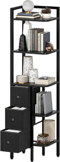 YATINEY 5-Tier Corner Shelf Stand, Corner Bookshelf with 3 Drawers, Black