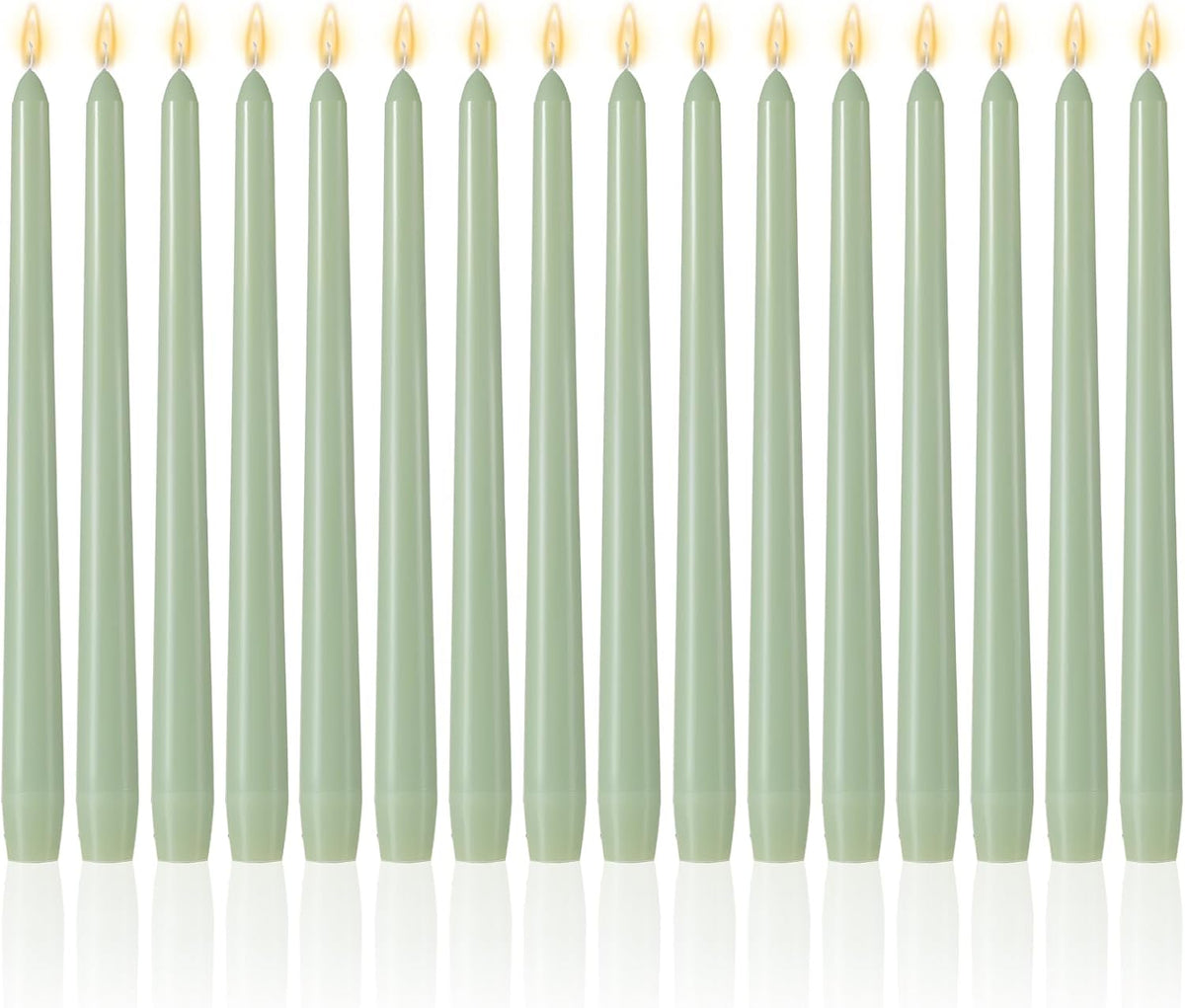 MTLEE 16 Pcs 10 Inch Taper Candle Sticks Smokeless Unscented, Pea Green