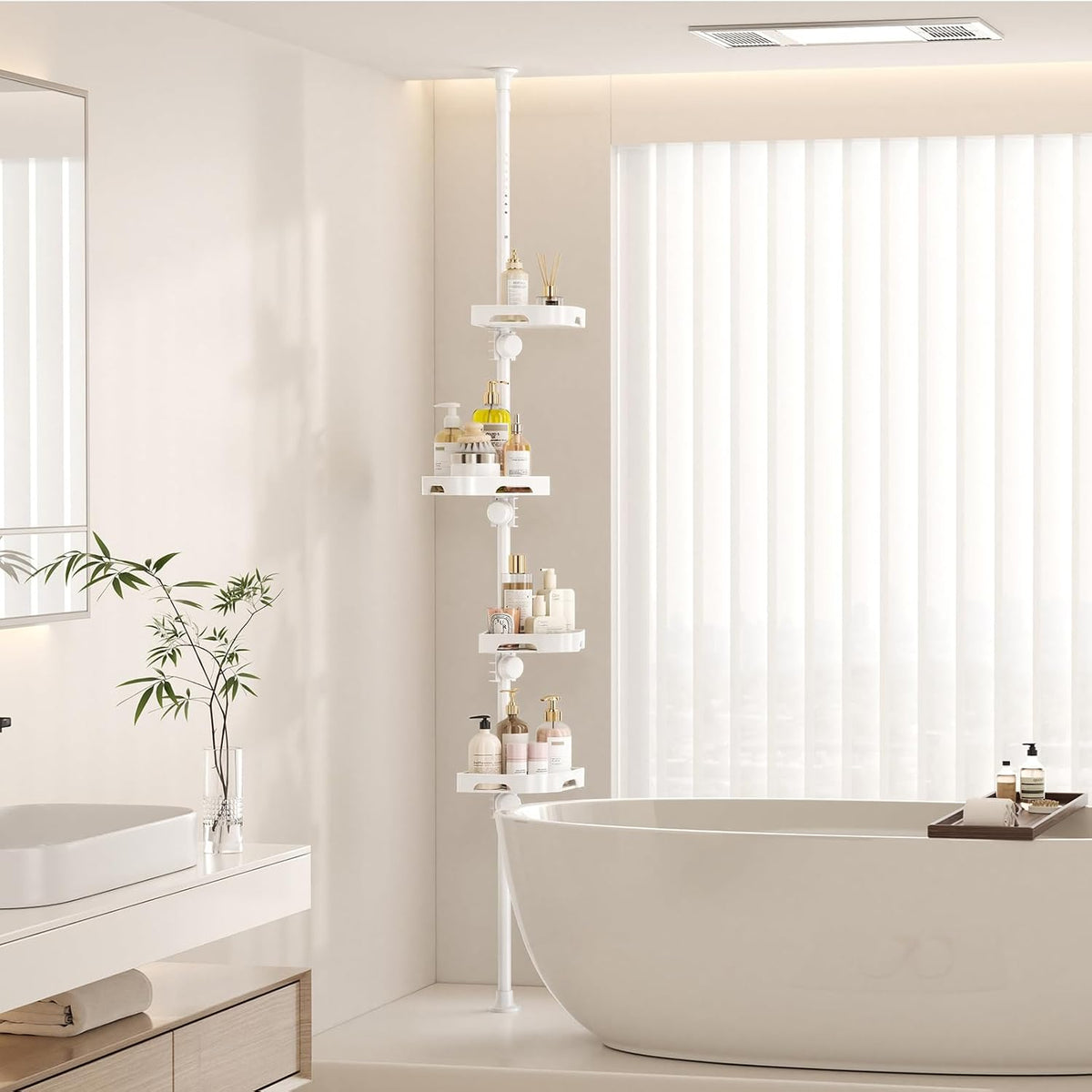 shuang qing 4-Tier Corner Shower Caddy Tension Pole Organizer, White