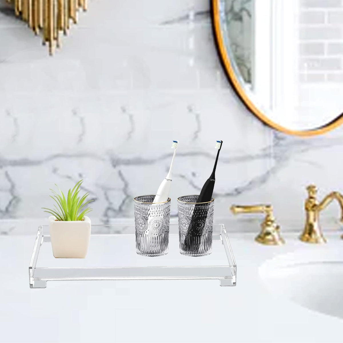 Vanity Bathroom Tray Acrylic Clear Rectangle Decorative Organizer, Large