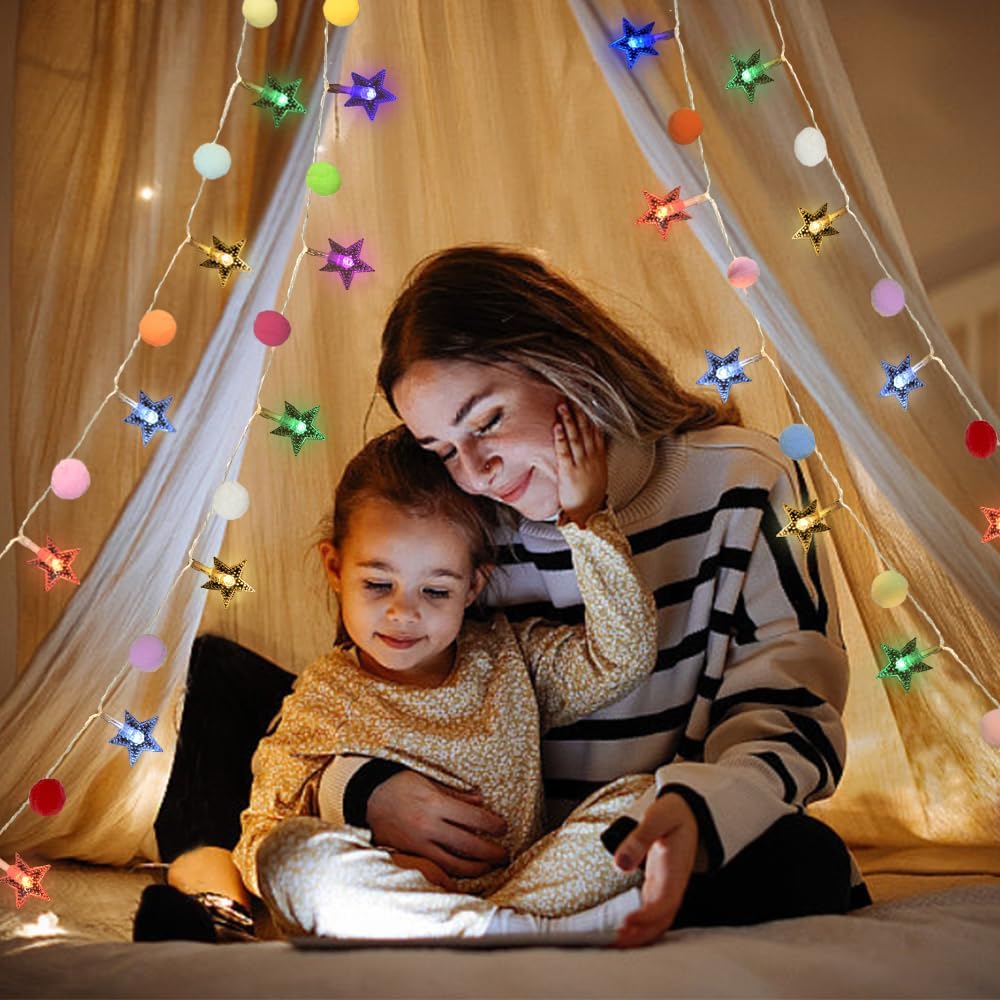 ChiRee Colroful Star Lights with Pom Poms