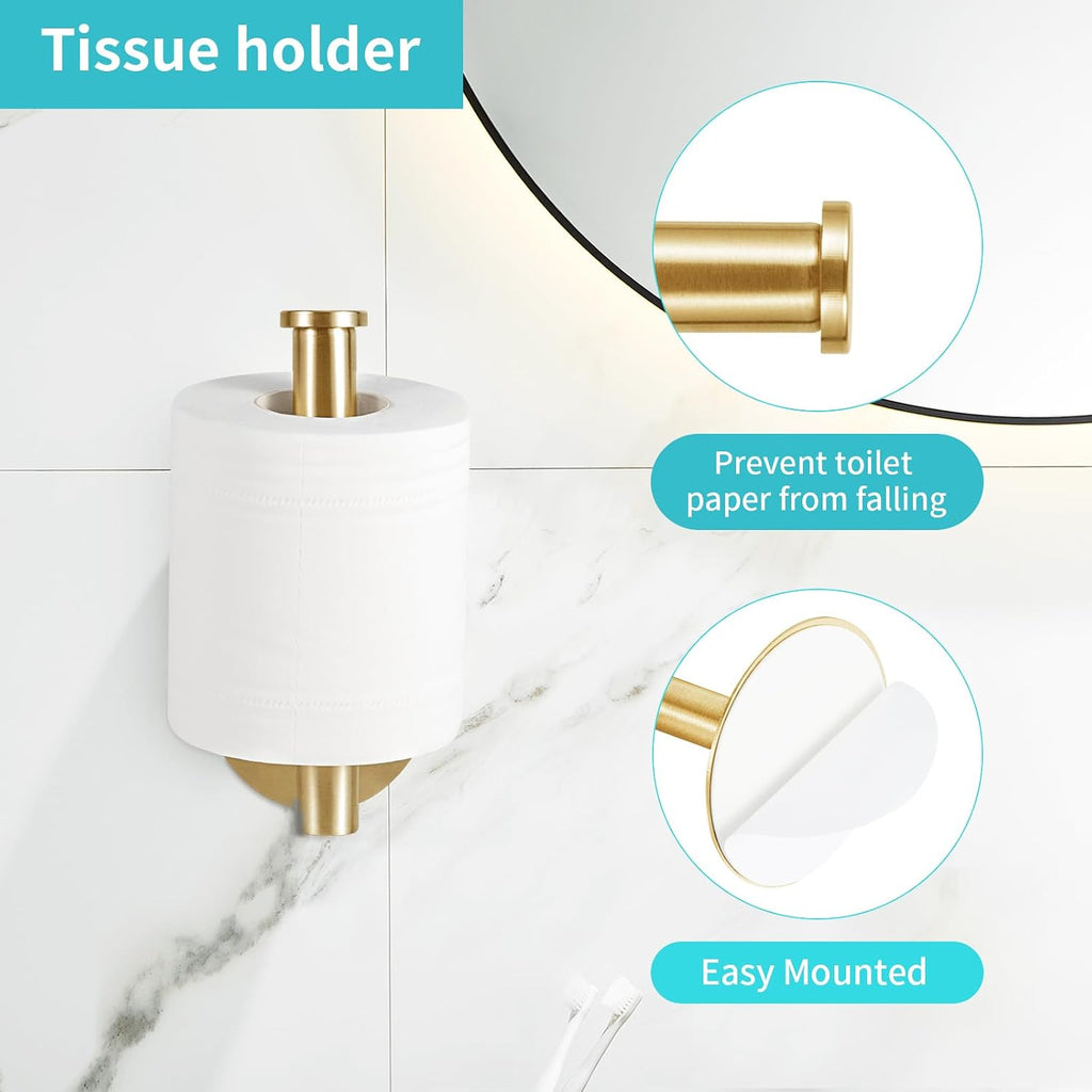 Yagoo Adhesive Toilet Paper Holder, Rustproof Toilet Roll Holder(1, Gold)
