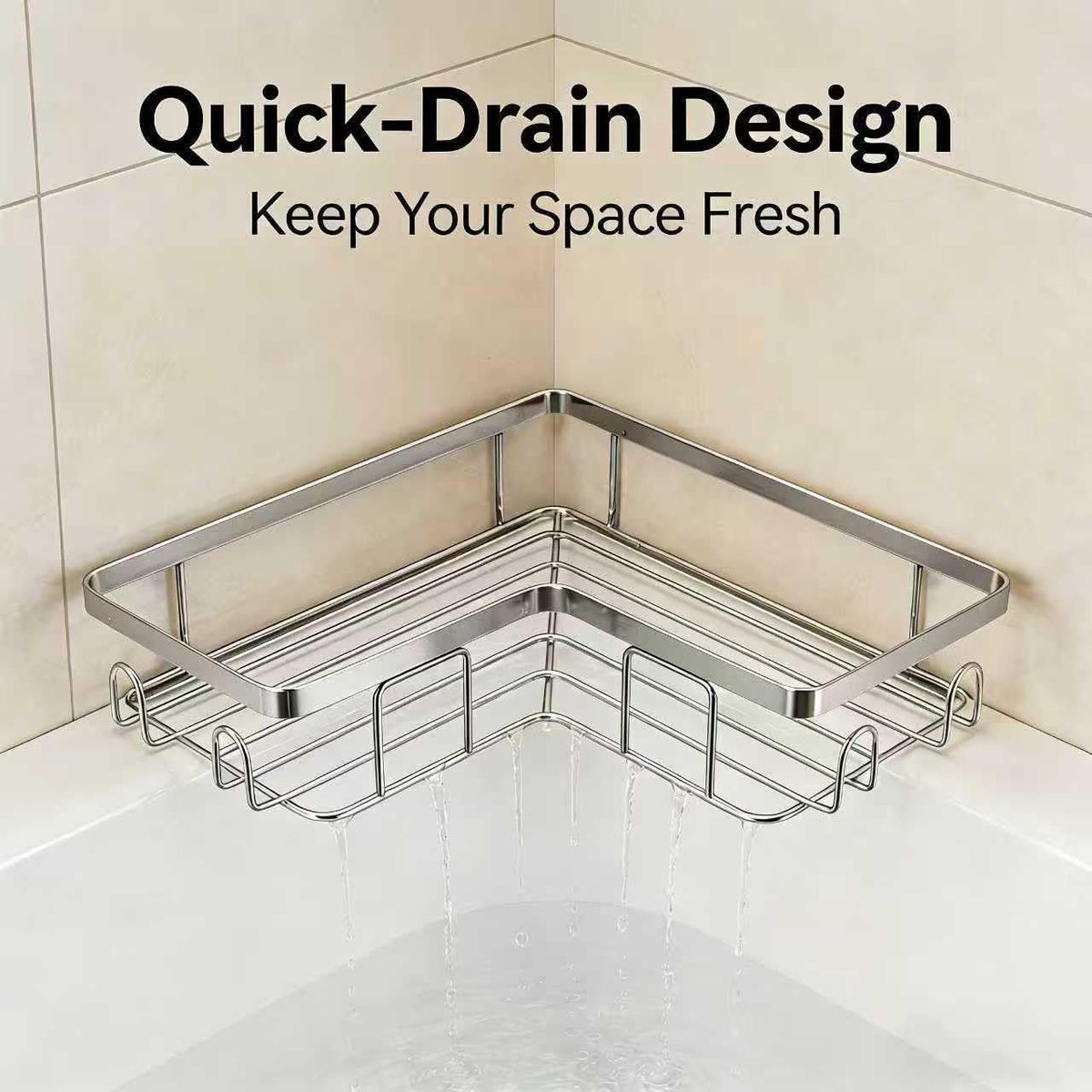 Shower Caddy 2 Pack, Stainless Steel No Drilling Adhesive Bathroom Organizer Shelf Rack, Corner Shower Shelf with Hooks for Home Decor & Storage