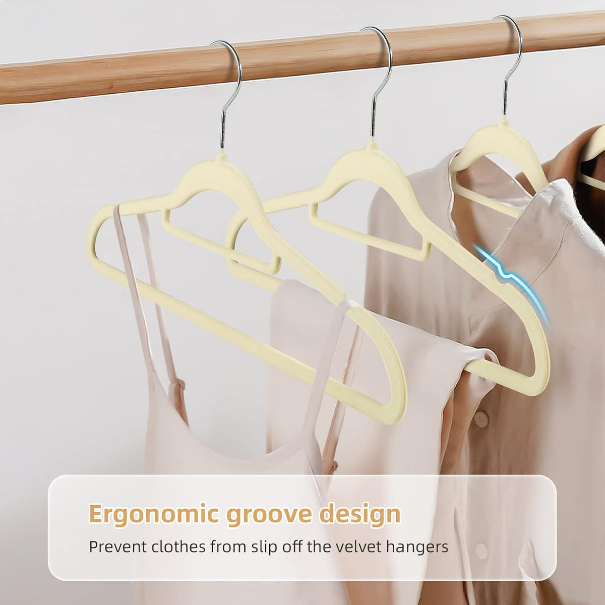 20 Pack Non-Slip Velvet Suit Hangers with 360° Swivel Hook - Space Saving Beige Clothes Hangers, Heavy Duty for Adults