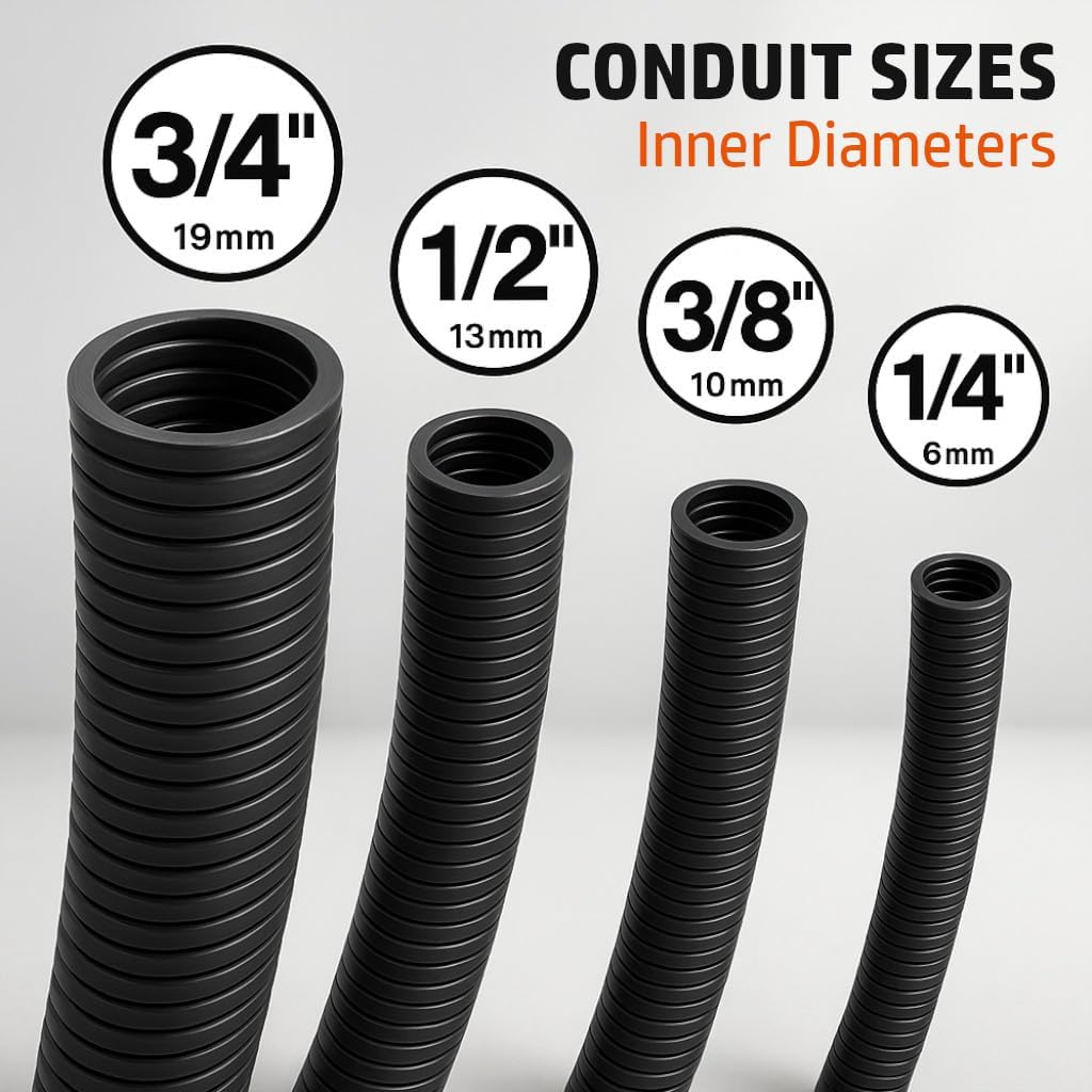 MGI SpeedWare Corrugated Non-Split Conduit, Black Wire Tubing for High-Temperature Automotive Harness and Indoor Outdoor Wire Management - 10ft Length (Inner Diameter 1/2")