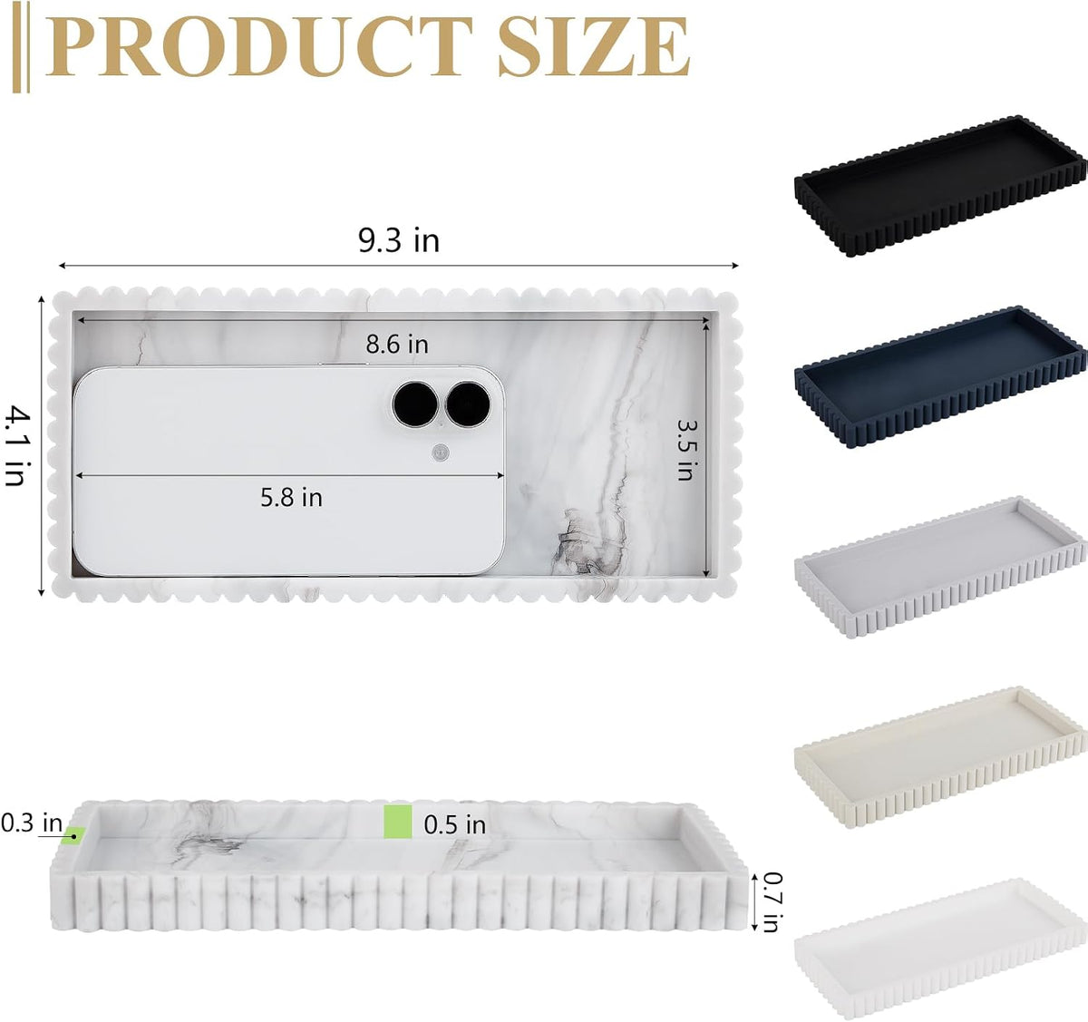 Silicone Bathroom Tray Small Vanity Tray Kitchen Counter Decor, Marble