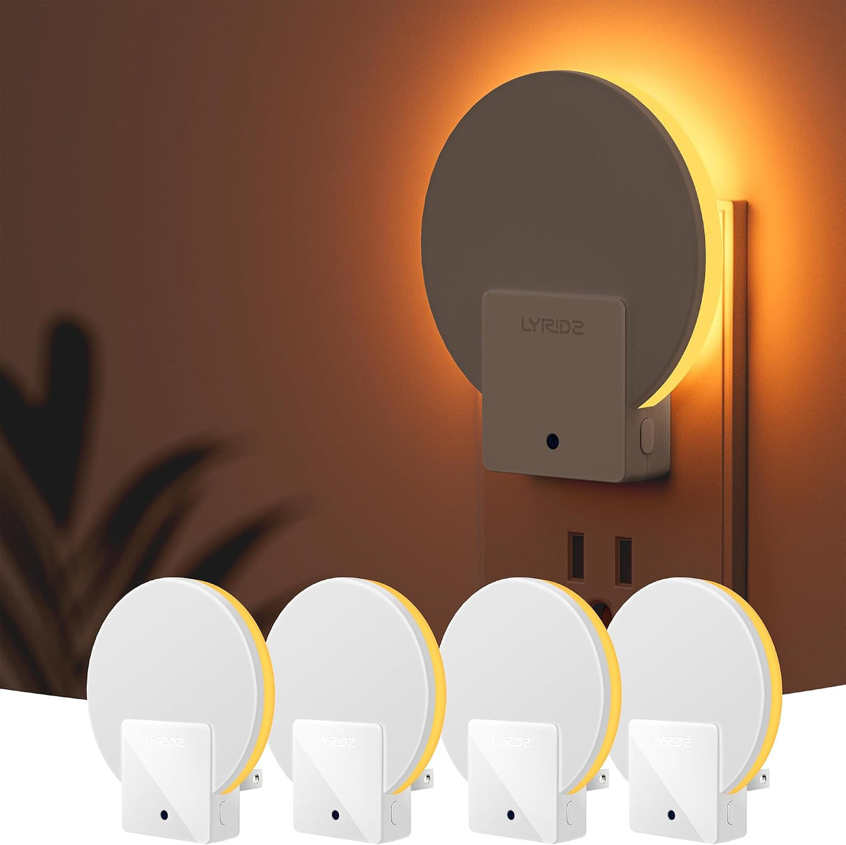 Lyridz Plug-in LED Backlit Night Light with Dusk-to-Dawn Sensor, 4-Pack