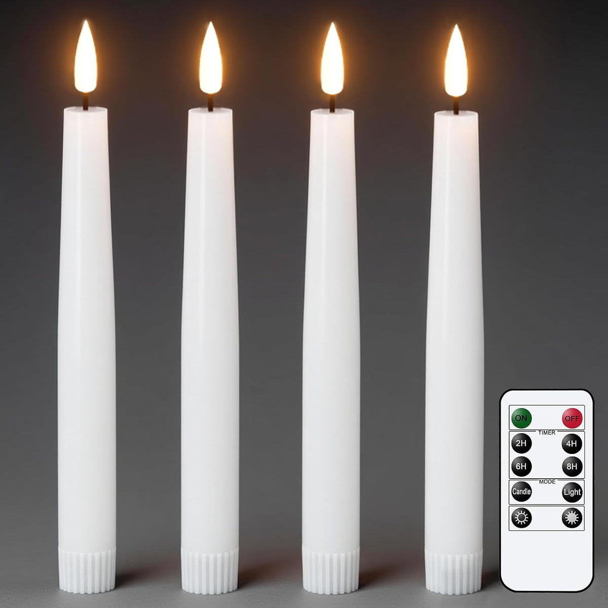 Flameless Taper LED Candles Battery Operated with Remote Timer, White