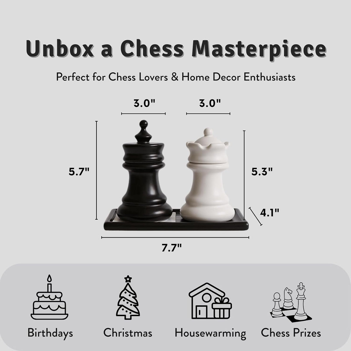 Ceramic Chess Qtip Holder Set, King & Queen Storage Jars
