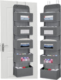 5-Shelf Over The Door Hanging Organizer with 2 Hooks for Room, Gray