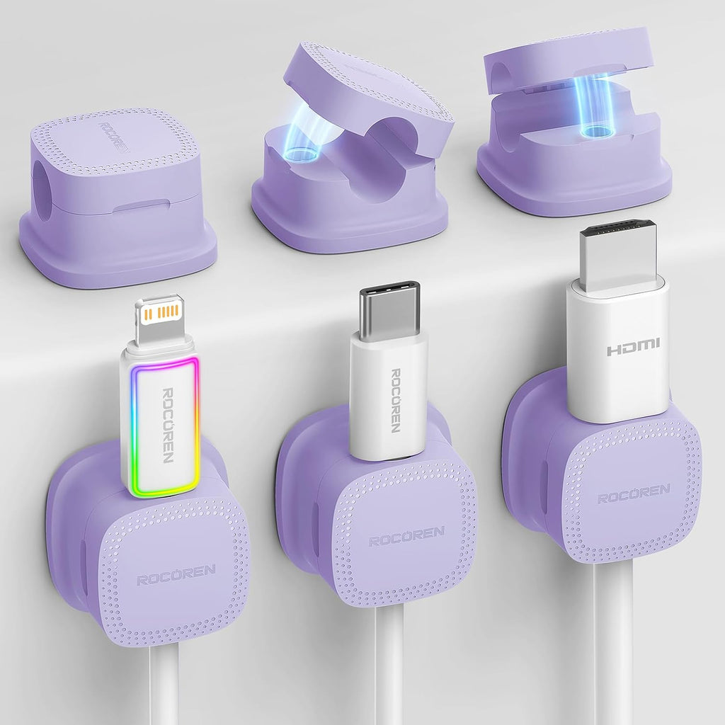 Rocoren 6‑Pack Magnetic 1s‑Lock Adhesive Cable Clips Cord Organizer