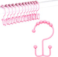 Shower Curtain Hooks,304 Stainless Steel Shower Rings for Bathroom,Double Glide Shower Hooks for Bathroom Shower Curtain Rods Curtains,Set of 12 Hooks,Light Pink（Shower Curtain Hooks Style A ）