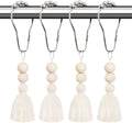 Boho Shower Curtain Hooks Rings Rustproof, CHICTIE Nautical Decorative Shower Curtain Rings with Handmade Wood Beads Tassel, Farmhouse Home Bathroom Bedroom Decor Set of 12 (Natural Cotton)
