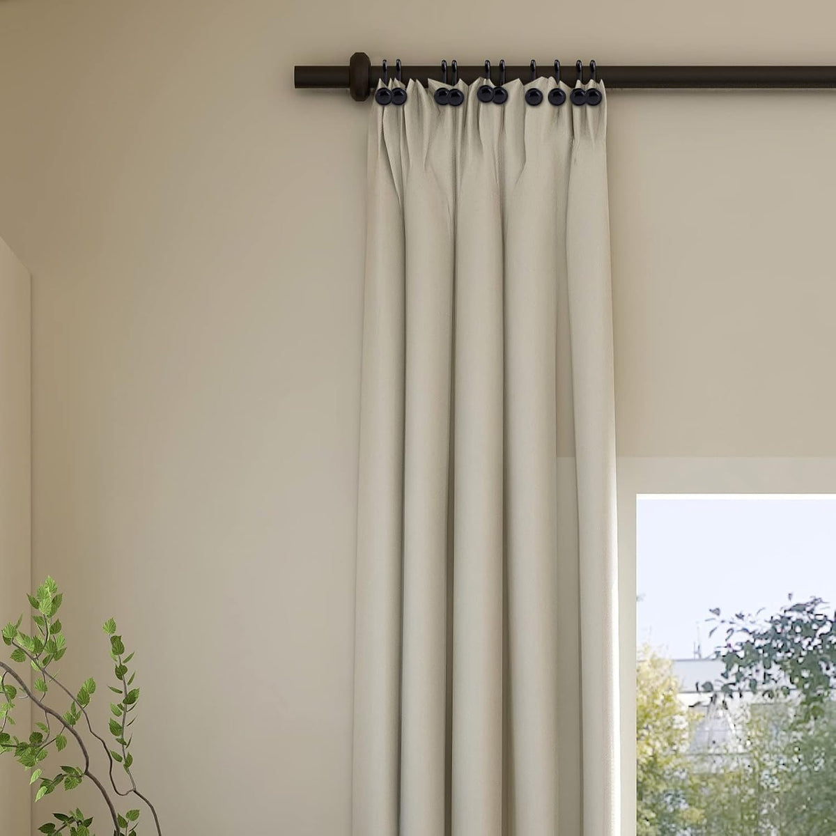 12Pcs Black Shower Curtain Hooks Rust Proof, Metal Shower Hook Round