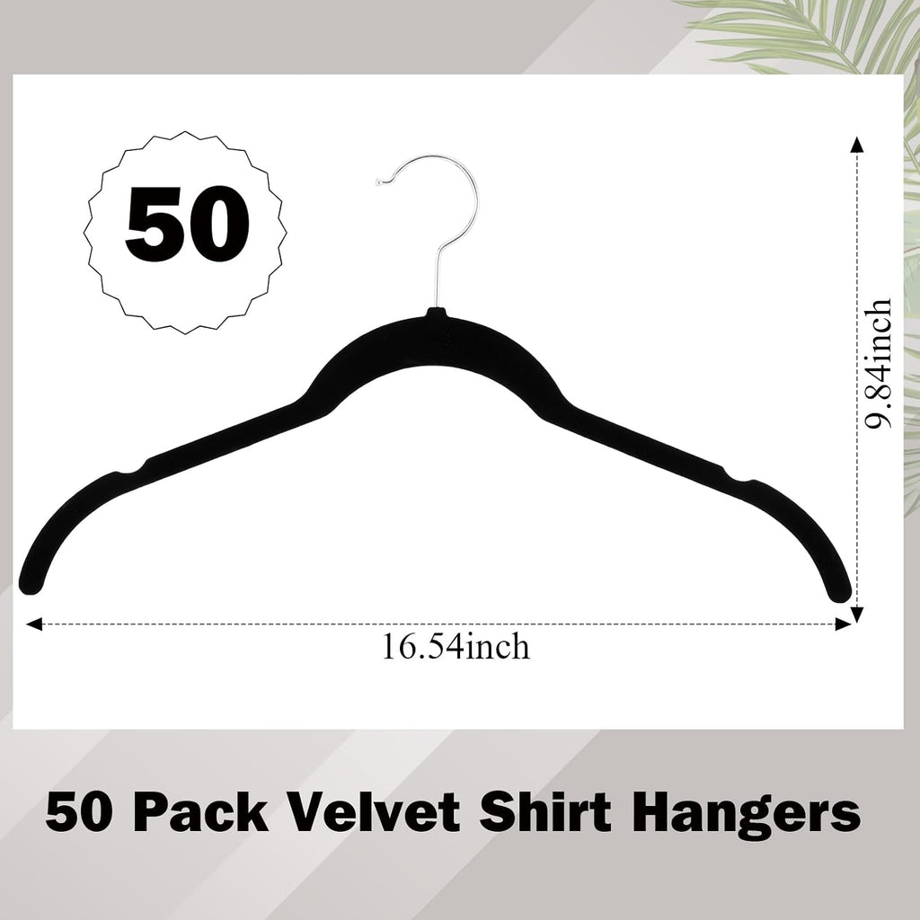 DoubleFill 50 Pack Velvet Shirt Hangers 360 Swivel Hook Slim, Black