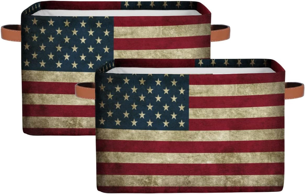 American Flag Storage Basket Protection Large Storage Bins Box with Handles