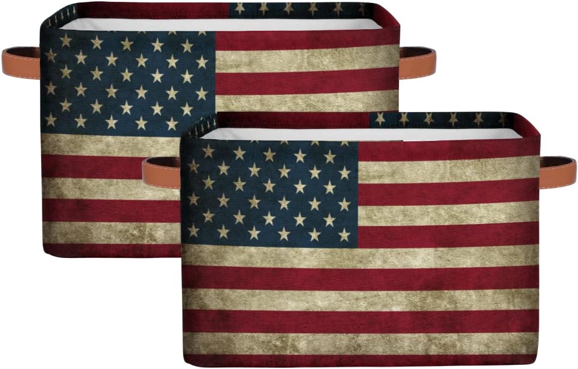 American Flag Storage Basket Protection Large Storage Bins Box with Handles