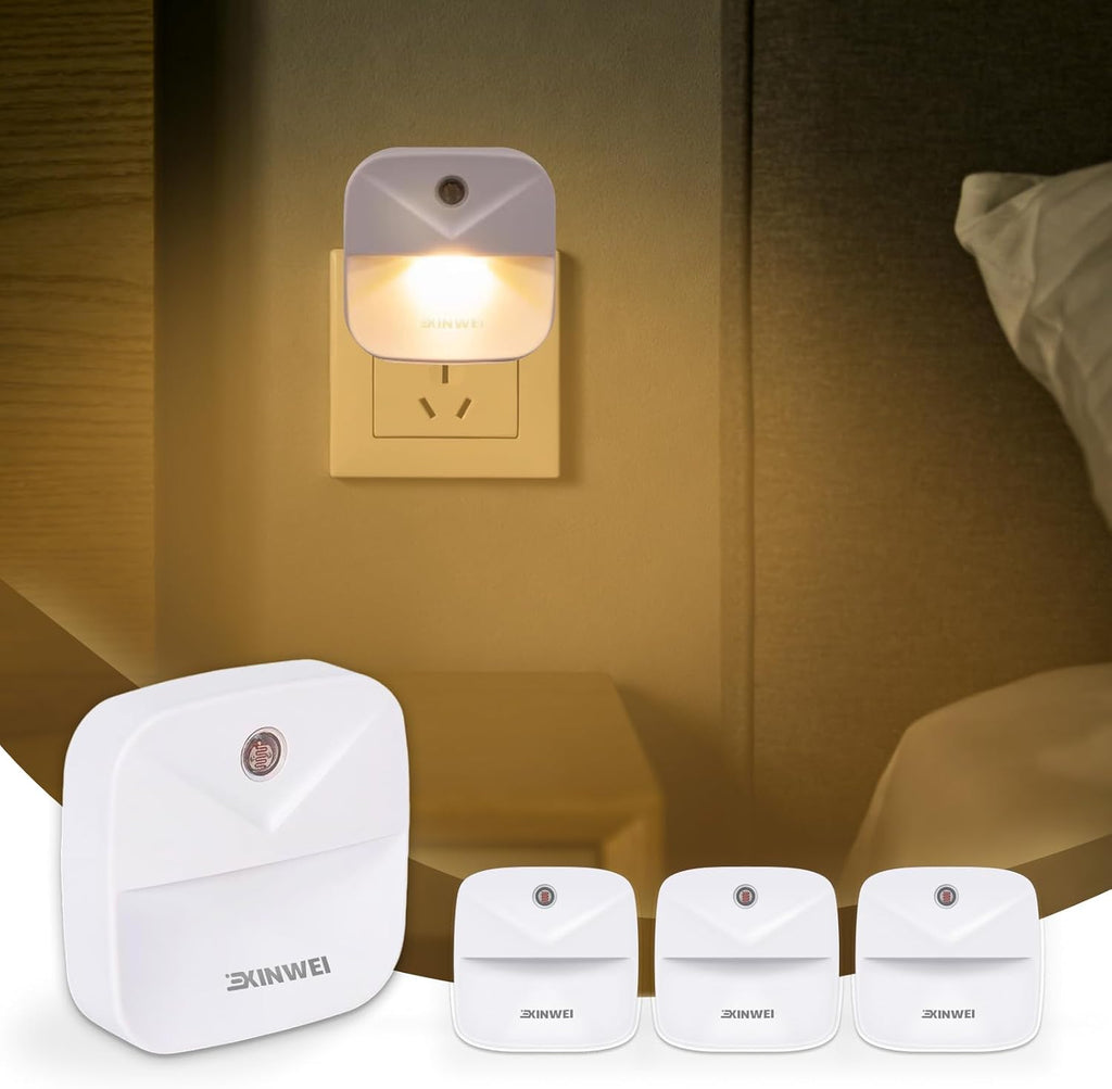 Night Lights Plug into Wall, Automatic LED Night Light with Dusk to Dawn Sensor, Modern V-Groove Design Square Night Lite for Hallway, 0.4W Plug-in Night Lights, 4-Pack (Warm Light)