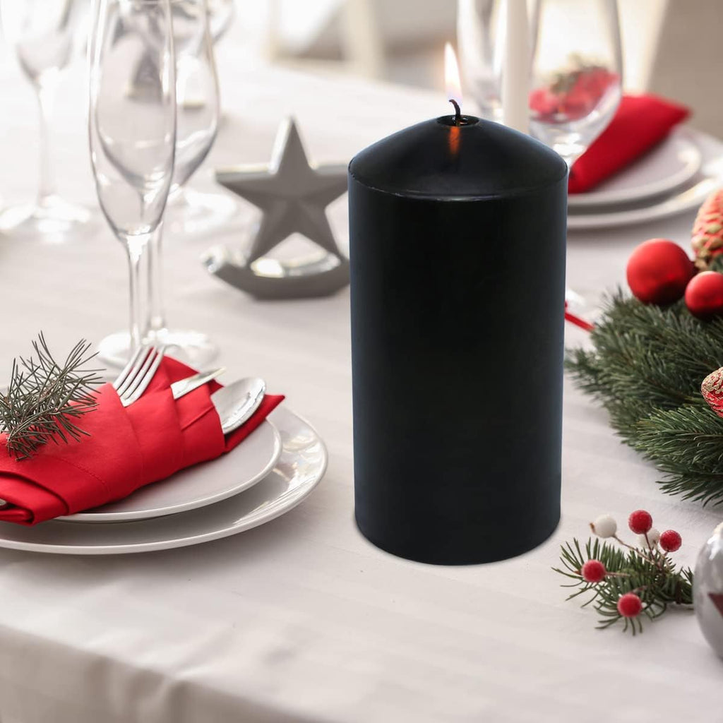 MISSYO 70 Hour Long Burning Unscented Pillar Candles, Dripless and Smokeless Candles for Home Weddings Restaurant Spa Church - Black, 3x6 inch, 3 Pack