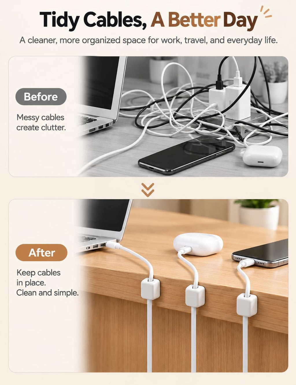 Viaky 8 Pack Magnetic Cord Holder,White Cable Clip for Desk Car Home Office
