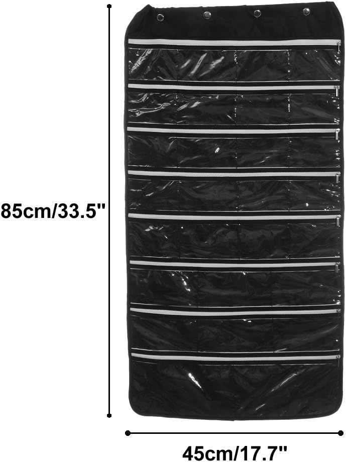 56 Pockets Large Zippered Dual Sided Jewelry Hanging Organizer Necklace Earrings Bracelets Rings Accessories Storage Bag Wall Mounted Door Cabinet Hanger Holder Clear Pouch Display Foldable