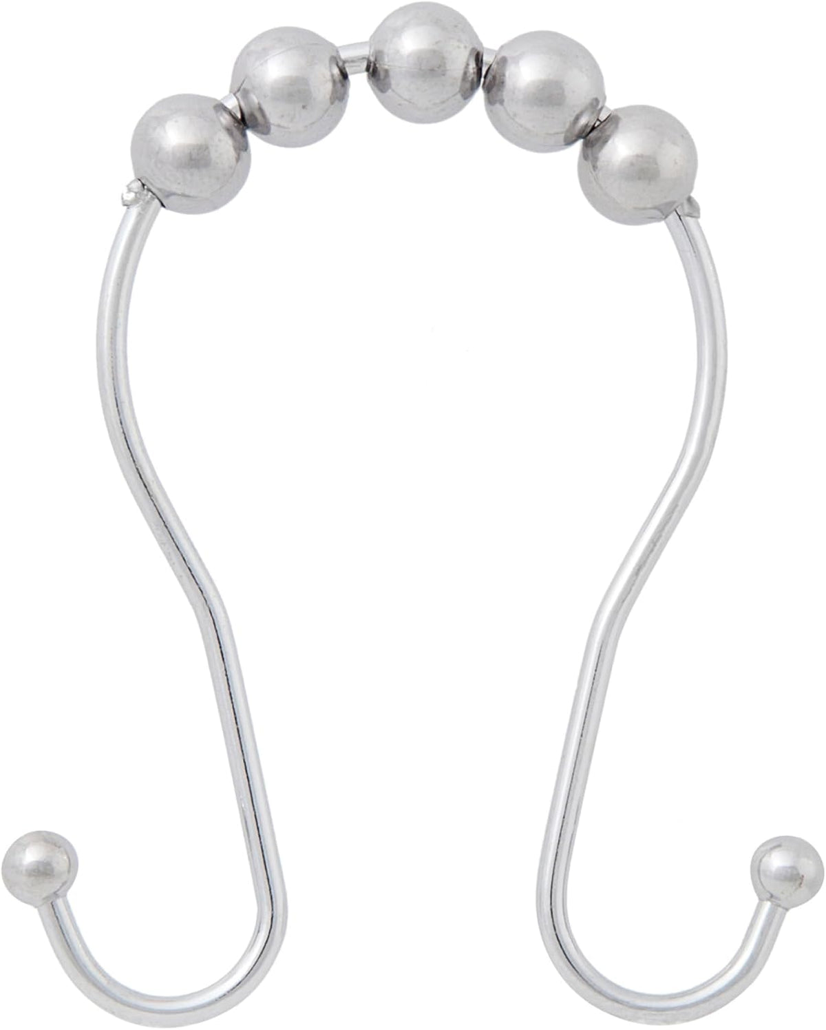 Kenney KN67123 Rust-Resistant Gliding Metal Beaded Shower Curtain Rings with Double Hanging Hooks for Shower Curtain and Standard Shower Curtain Rod, Bathroom Use, Easy to Install, 12-Pack, Chrome
