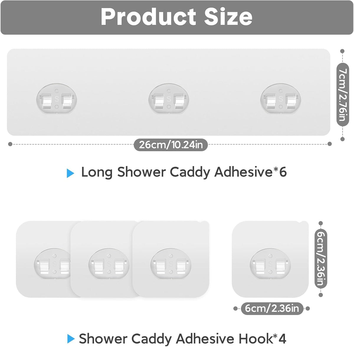 Shower Caddy Adhesive Replacement, Transparent Strong Adhesive Hooks, No Drilling, Waterproof, for Shower Caddy, Bathroom Storage Shelves and Kitchen Racks (Triple*6pcs + Single*4pcs)