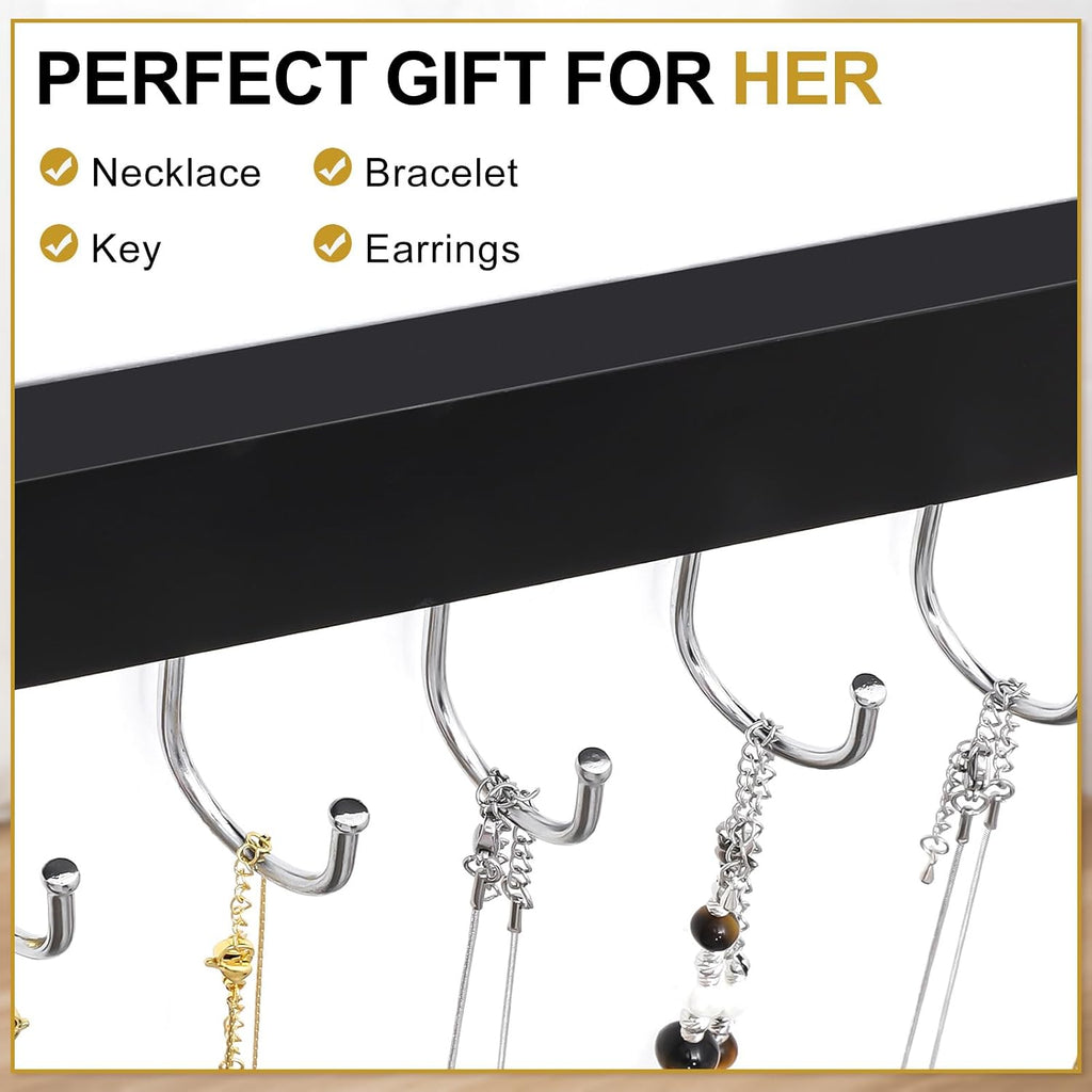 Dntorx Hanging Jewelry Organizer, 2 Pack Wall Mount Wooden Holder