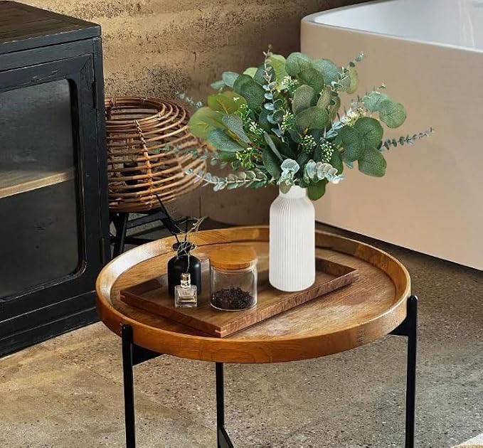 Eucalyptus Vase, 20pcs Artificial Eucalyptus Stems in White Vase, Eucalyptus Plant for Home Decor, Fake Plants for Farmhouse Table Centerpiece, Home Office Kitchen Bathroom Decor
