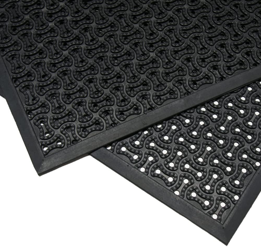 Rubber-Cal Dura-Scraper Drainage Commercial Door Mat - 3/8 in x 2 ft x 3 ft - Black Rubber Doormats