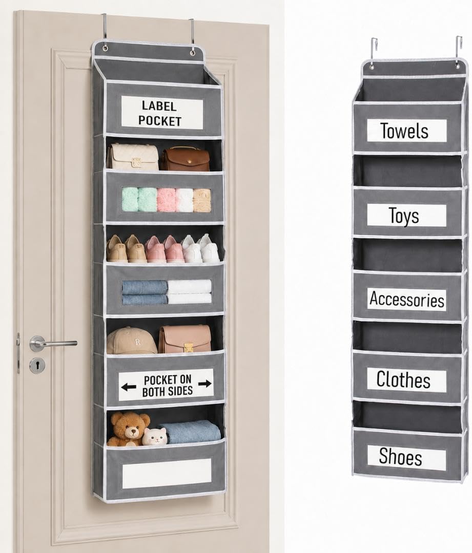 Over The Door Organizer for Bedroom Closet, Pantry, Bathroom, 5-Tier