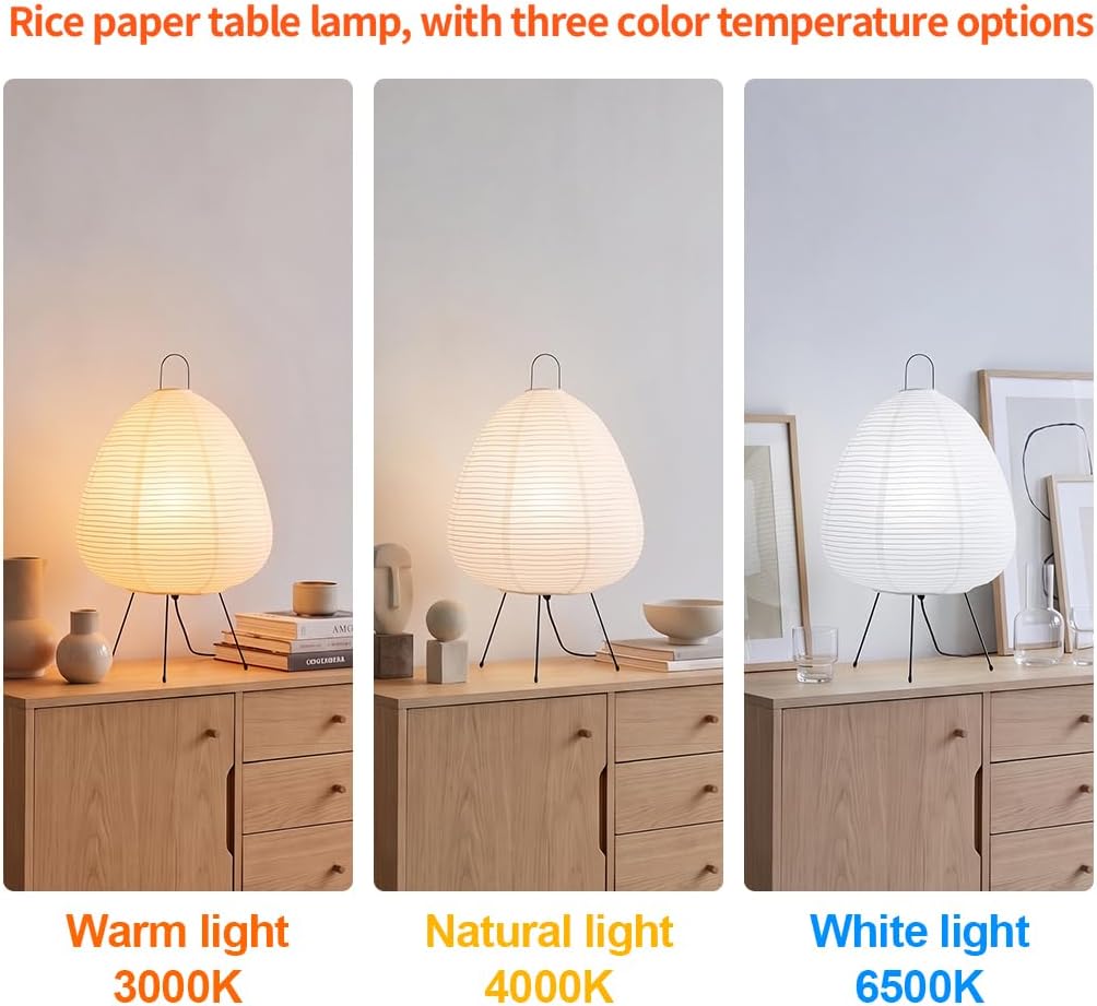 Rice Paper Lamp,Japanese Lamp,3 Color Temperature Bulb Included,12W