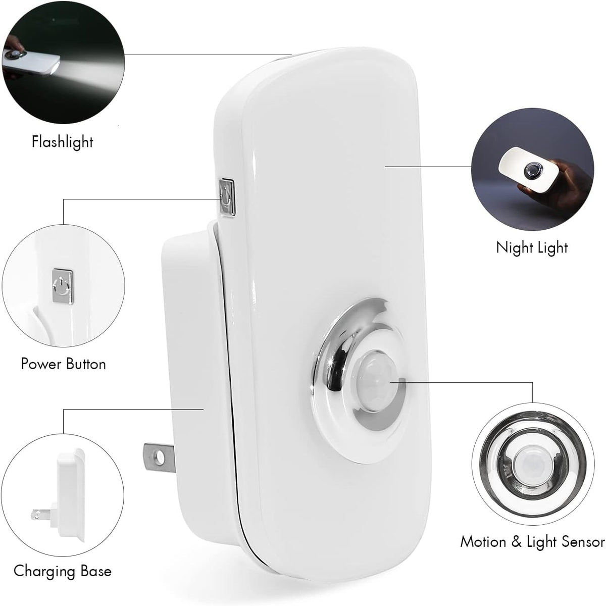Sensky 3-in-1 Motion Sensor Night Light Plug in, Rechargeable Flashlight, Emergency Light for Bedroom, Bathroom, Living Room, Stairways, Hallways - Cool White