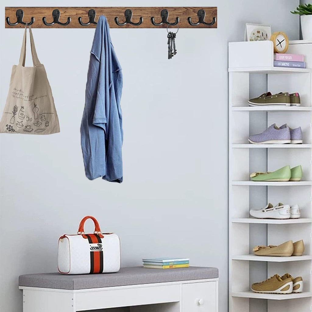 Coat Hooks Hardware,20 Pcs Wall Hooks Heavy Duty Hooks for Hanging Coats Double No Rust Hook Wall Mounted for Key, Towel, Bags, Cup, Hat (20pcs Black)