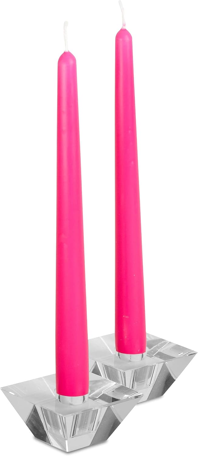 Hyoola 12 Pack Tall Taper Candles - 12 Inch Hot Pink Fuschia Dripless, Unscented Dinner Candle - Paraffin Wax with Cotton Wicks - 10 Hour Burn Time