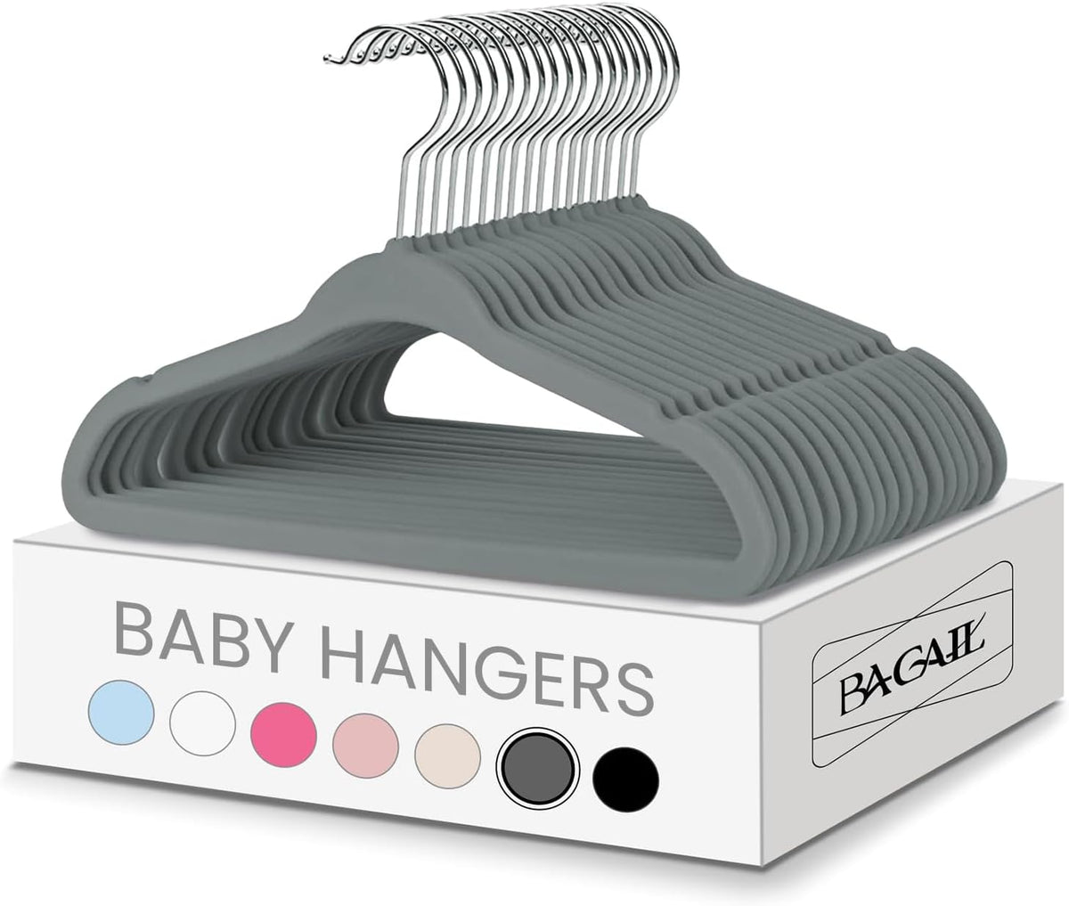 BAGAIL 50 Pack Kids Velvet Hangers 11 Inches Children's Clothes Hangers Non-Slip Baby Hangers for Infant/Toddler (Grey)