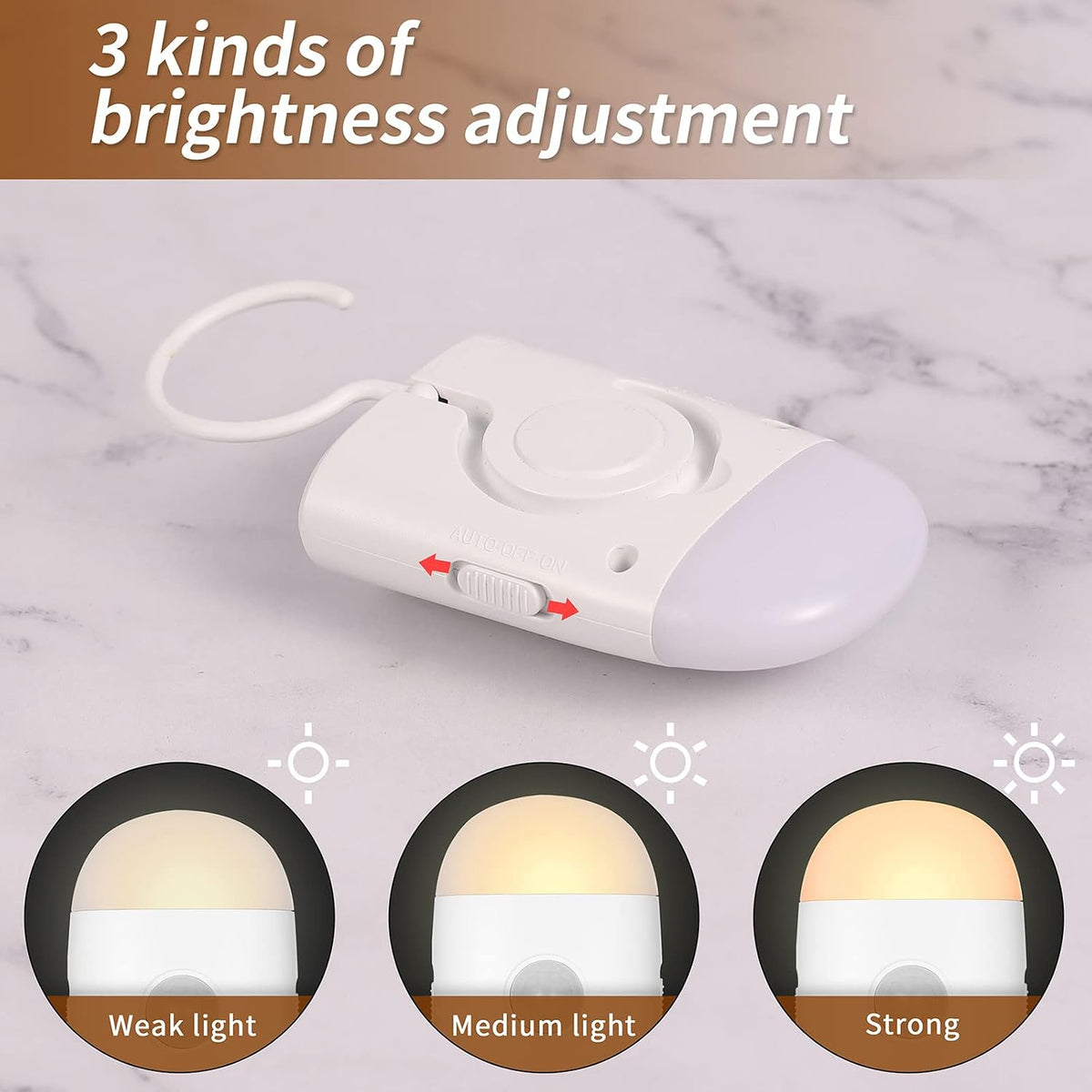 Motion Sensor LED Night Light,Warm White Dimmable Rechargeable Stick & Hook