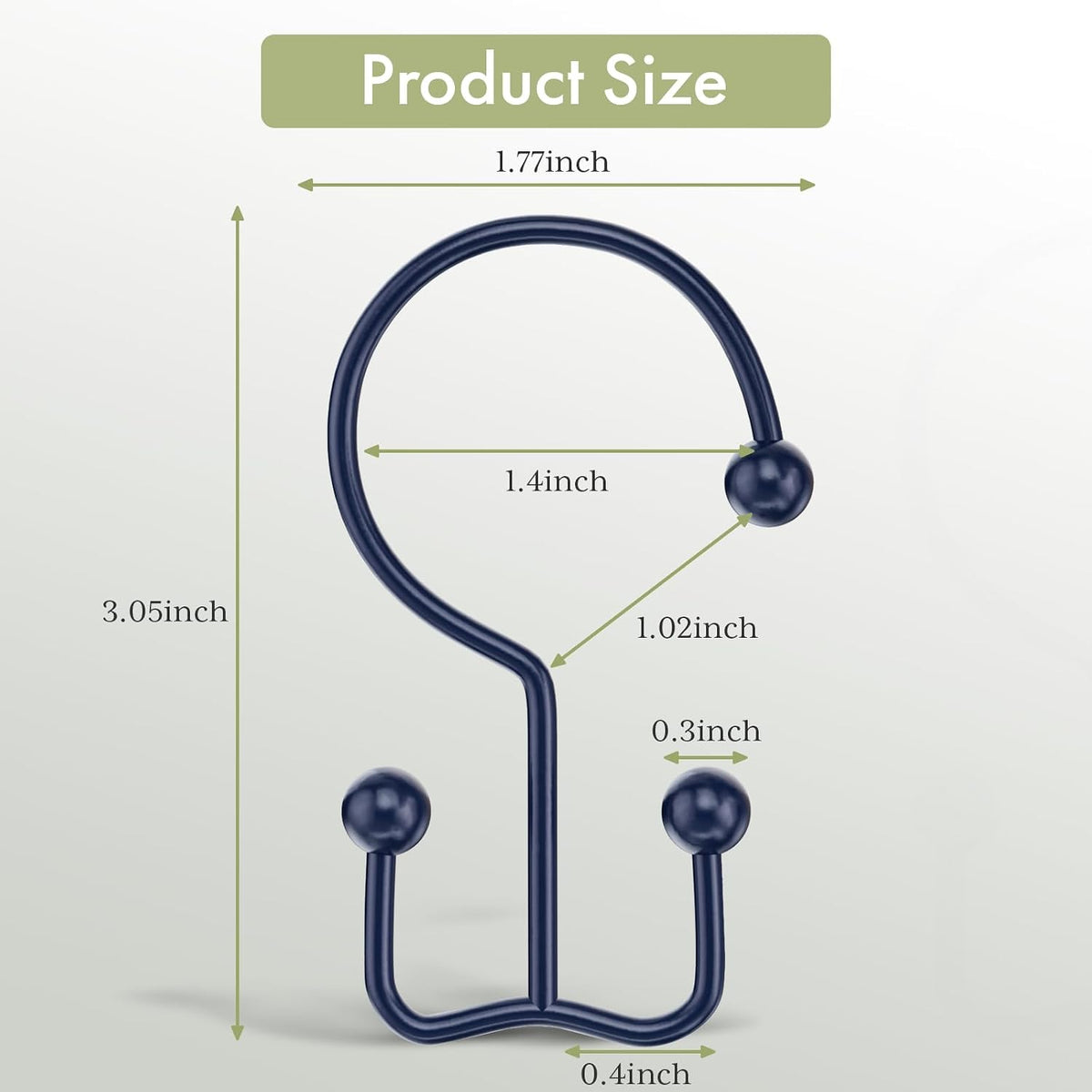 Amazer Shower Curtain Hooks Navy Blue Double Shower Curtain Hooks, Shower Curtain Rings Sturdy Stainless Steel Shower Hooks for Bathroom Shower Rod, 12Pcs Shower Curtain Hangers