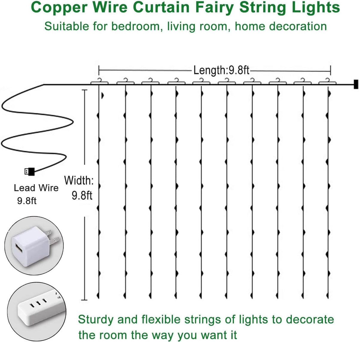 300 LED Curtain String Lights, Fairy String Lights with 8 Light Modes & Remote Controlled, 9.8x9.8ft Indoor Outdoor String Lights for Christmas, Weddings, Party, Bedroom, Wall, Window (Warm white)