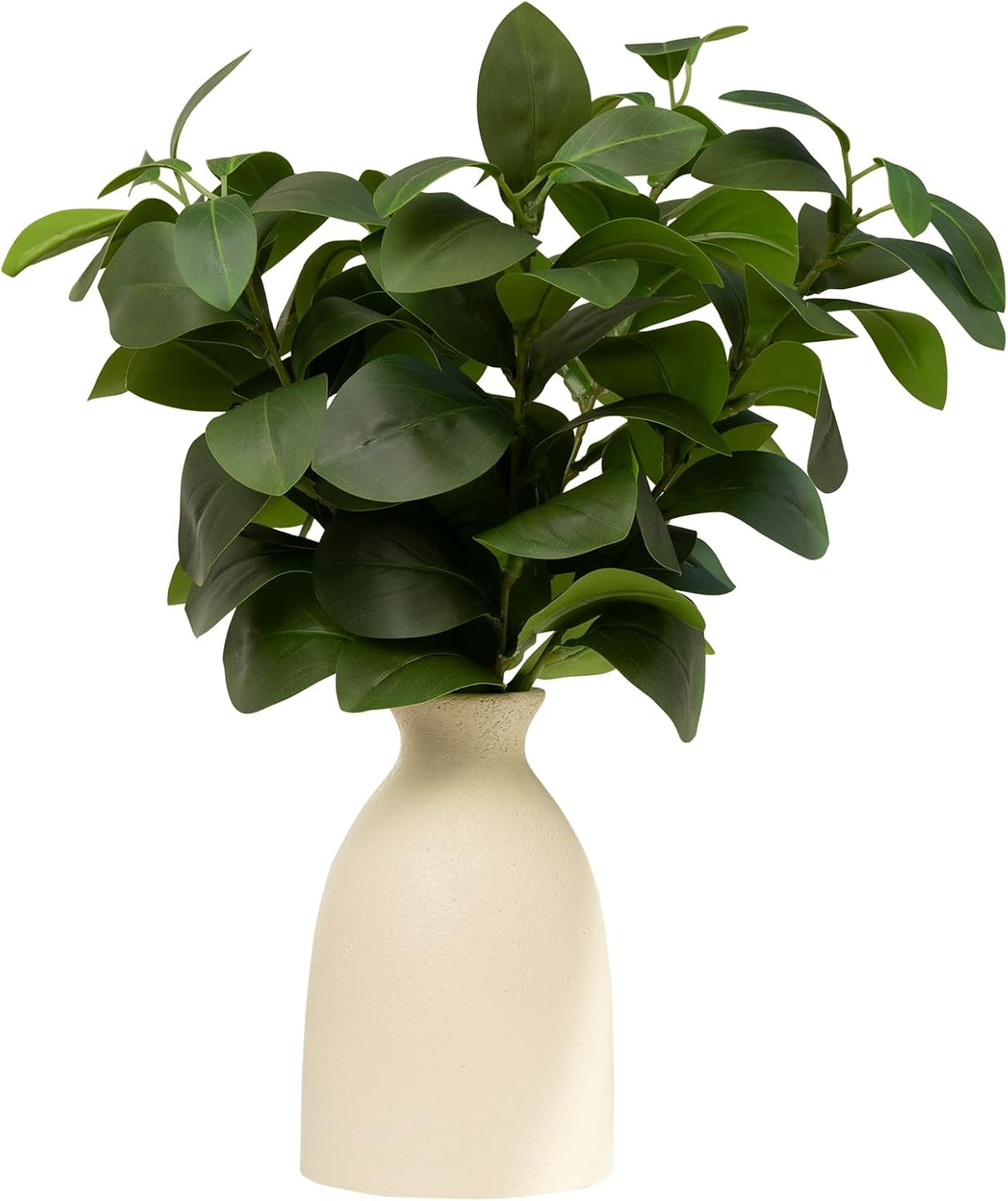 Artificial Eucalyptus Stems in White Matte Resin Vase,Realistic Greenery 16" Faux Plant Arrangements Home Decor Weddings Centerpieces