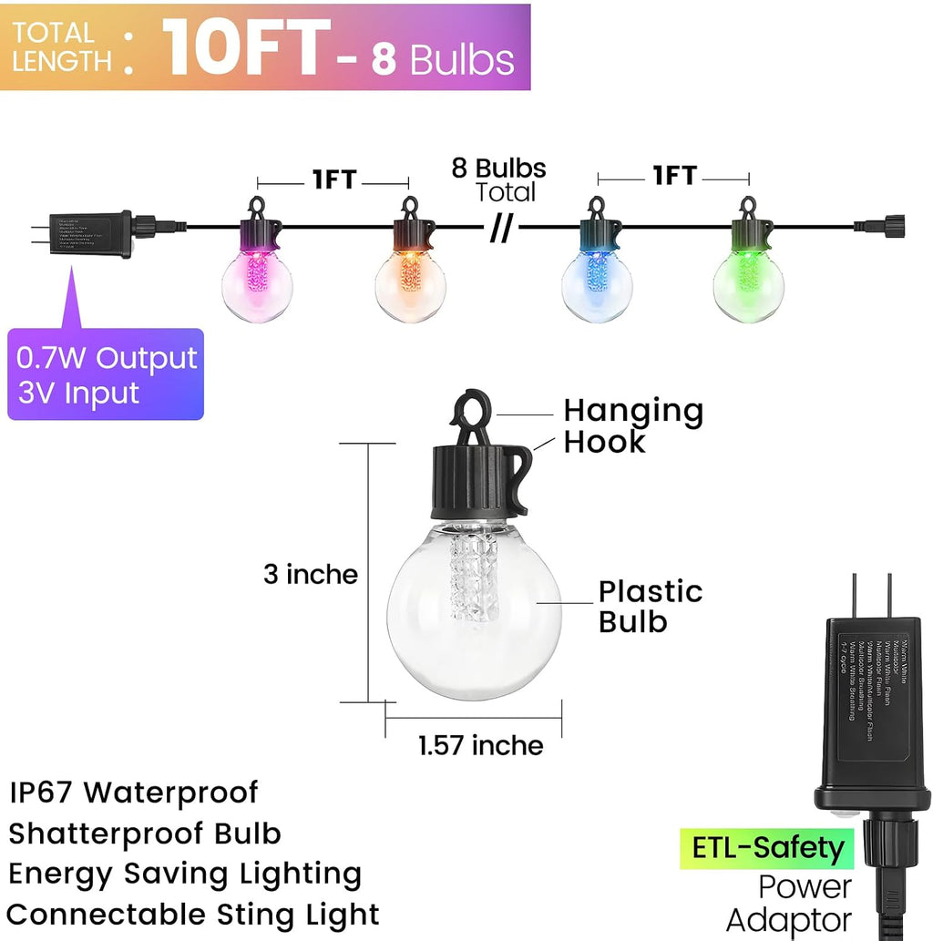 10FT Color Changing String Lights Outdoor LED Patio Lights