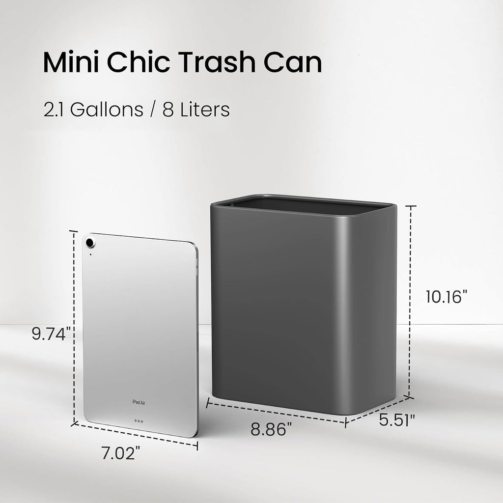 Cesun Small Bathroom Trash Can, 2.1 Gallons, Under Sink Wastebasket, Gray