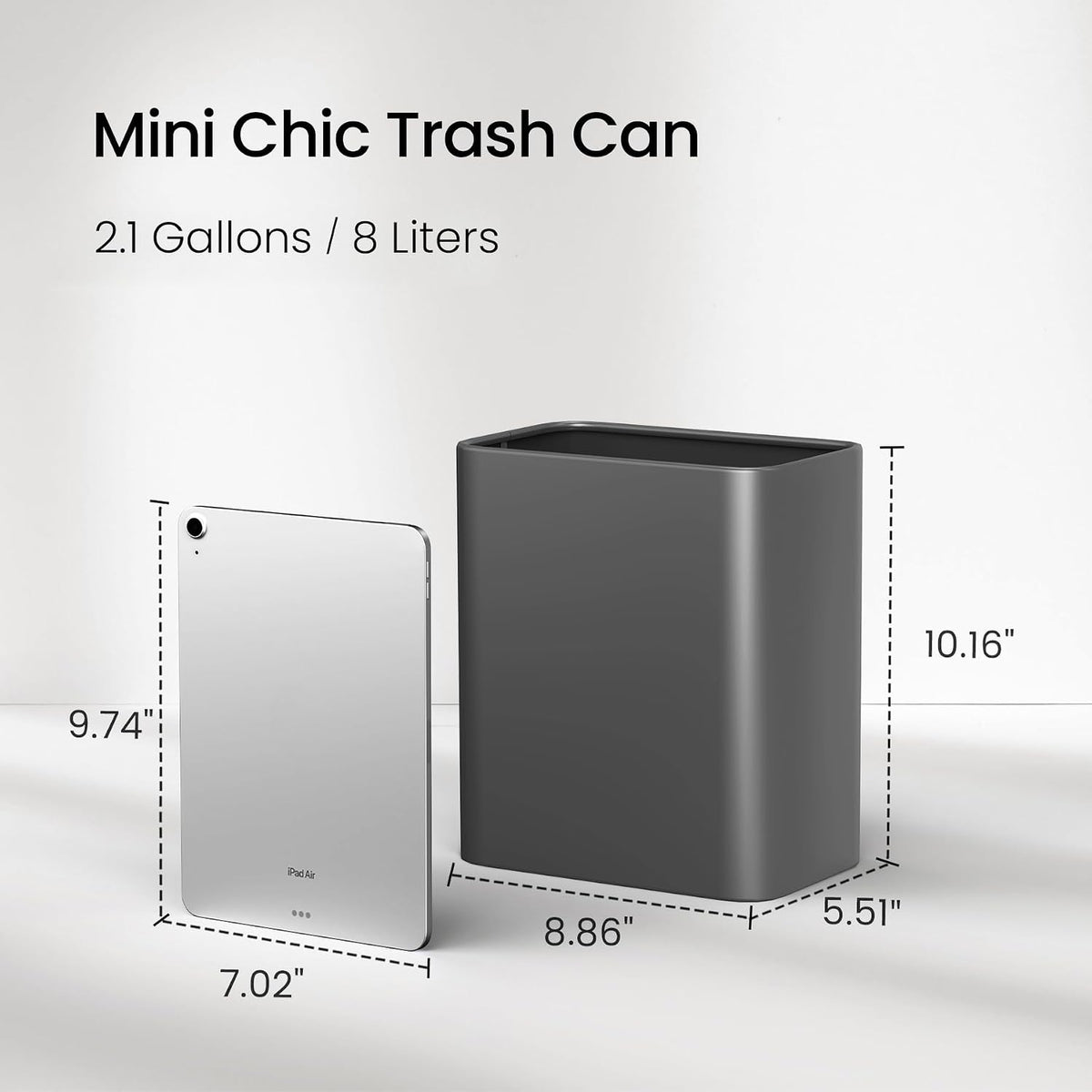 Cesun Small Bathroom Trash Can, 2.1 Gallons, Under Sink Wastebasket, Gray
