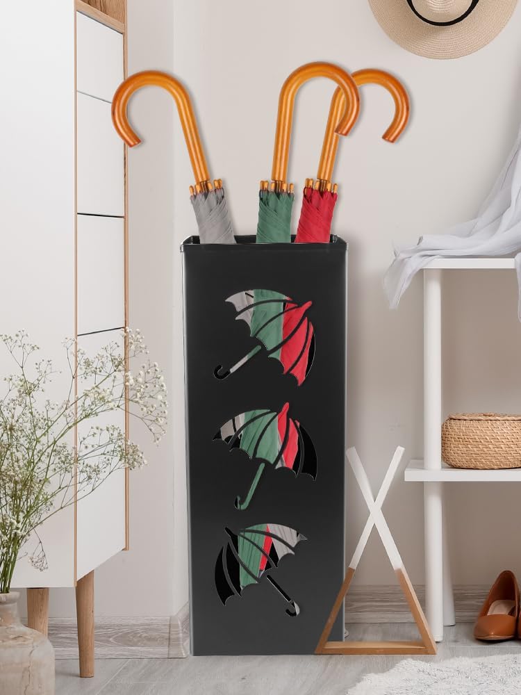 Metal Umbrella Holder, 16.5x6.3x6.3inch Square Free Standing Umbrella Rack Decorative Umbrella Holder Bin Multipurpose Walking Sticks Holder for Umbrella Cane Entryway Home Office (Style B)