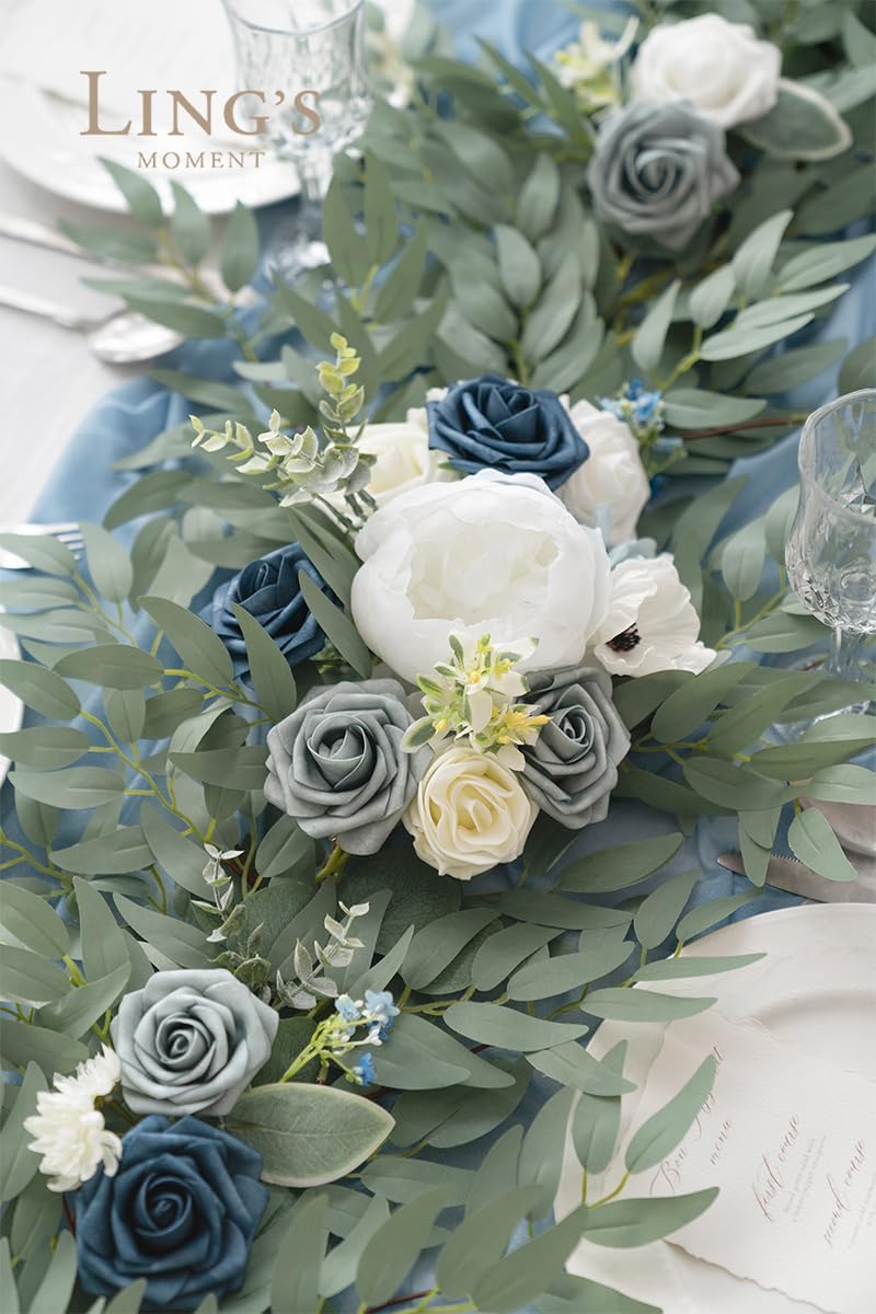 Ling's moment Dusty Blue Artificial Flower Garland Wedding Arch 6 FT