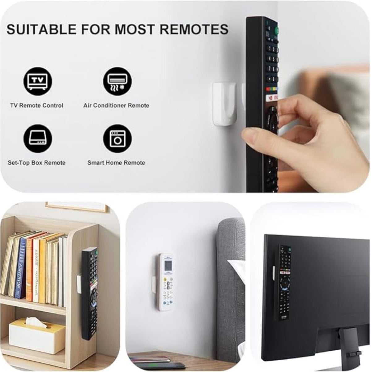 Magnetic Remote Control Bracket - Wall Mounted, Easy to Install No Drilling Required - Suitable for Home, Office & School Use (3 pcs) Black