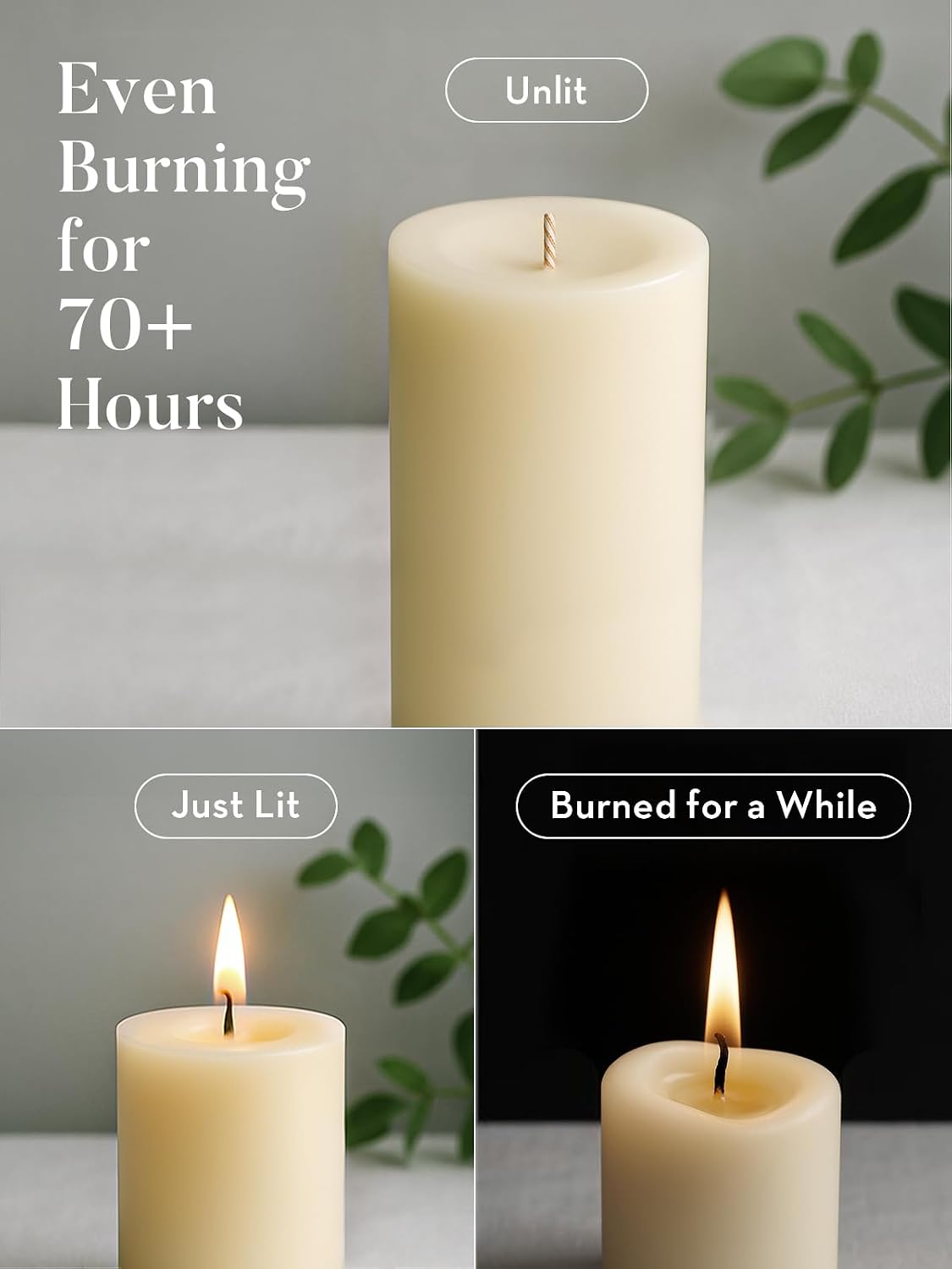 Ashlux 3x6 Inch Ivory Pillar Candles, Set of 6 Wax, 70 Hours Long Burning, Unscented and Dripless Pillar Candles Bulk for Christmas Lights, Wedding, Parties, Spas, Home Decorative