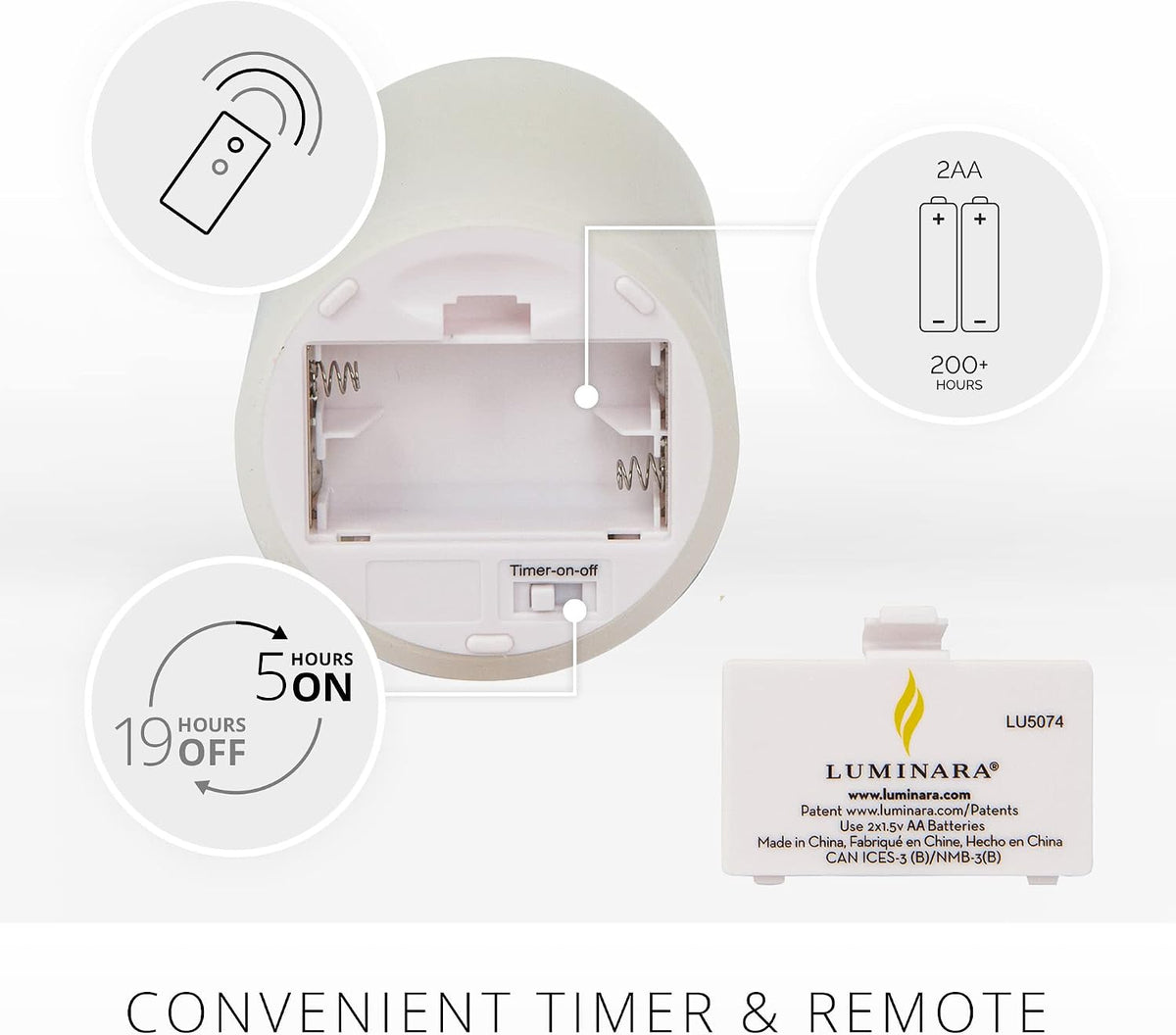 Luminara Realistic Flameless LED Candle White Set of 3, Battery Operated with Remote Control, Moving Flame Pillar Timer Funtion Melted Top Safe