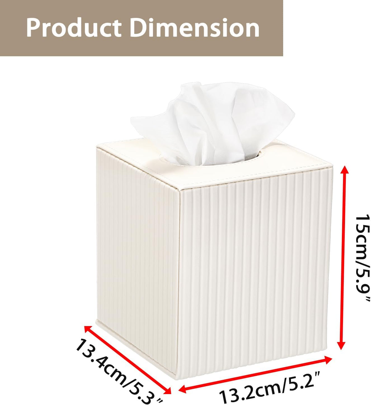 Sumnacon PU Leather Tissue Box Cover Modern Square Tissue Box Holder with Magnetic Closure Decorative Tissue Dispenser Stripes Textured Tissue Holder for Bathroom Car Home Office, Ivory