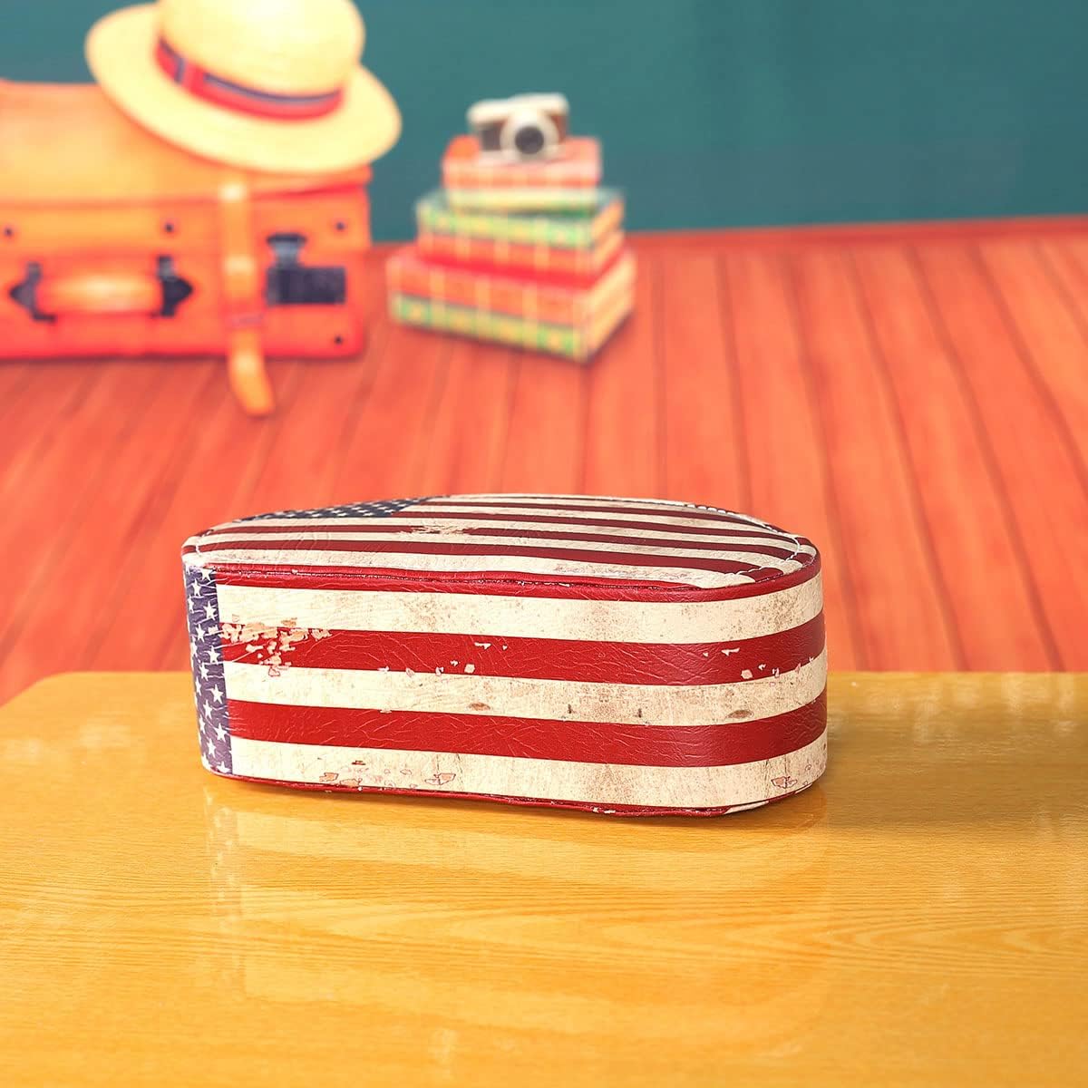 Remote Control Holder for Table, PU Leather Remote Organizer with 5 Compartments, Table Decor Storage Remote Control Caddy for TV, Office Supplies, Retro American Flag PH58